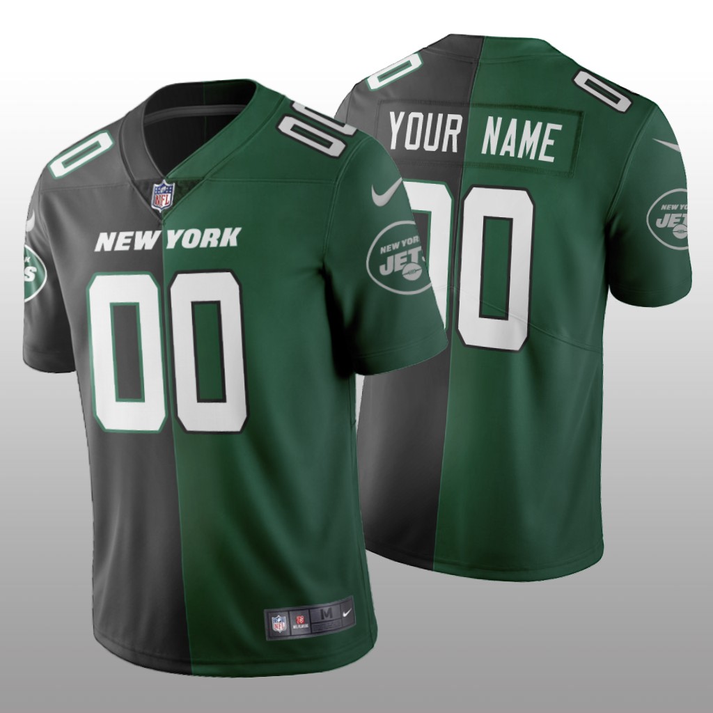 New York Jets Custom Black Green Vapor Limited Split Jersey Two Tone - Men's