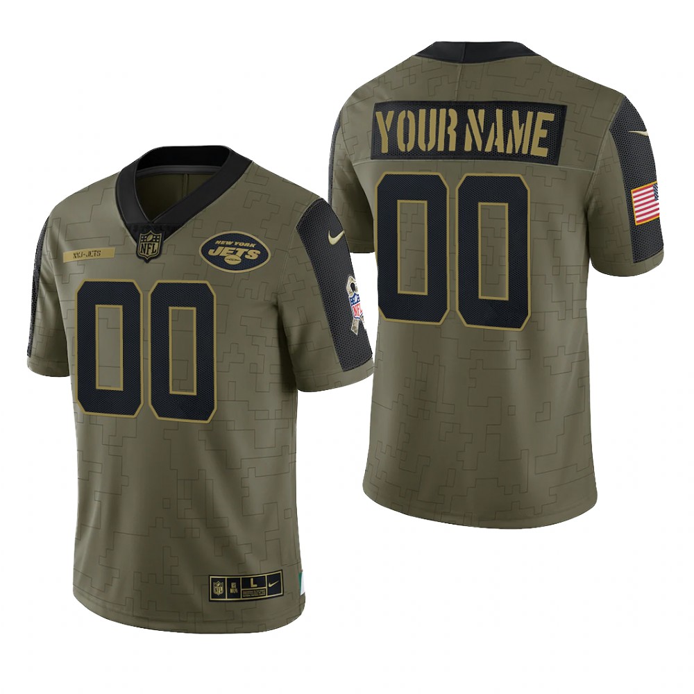 New York Jets Custom Olive Limited Jersey 2021 Salute To Service - Men's