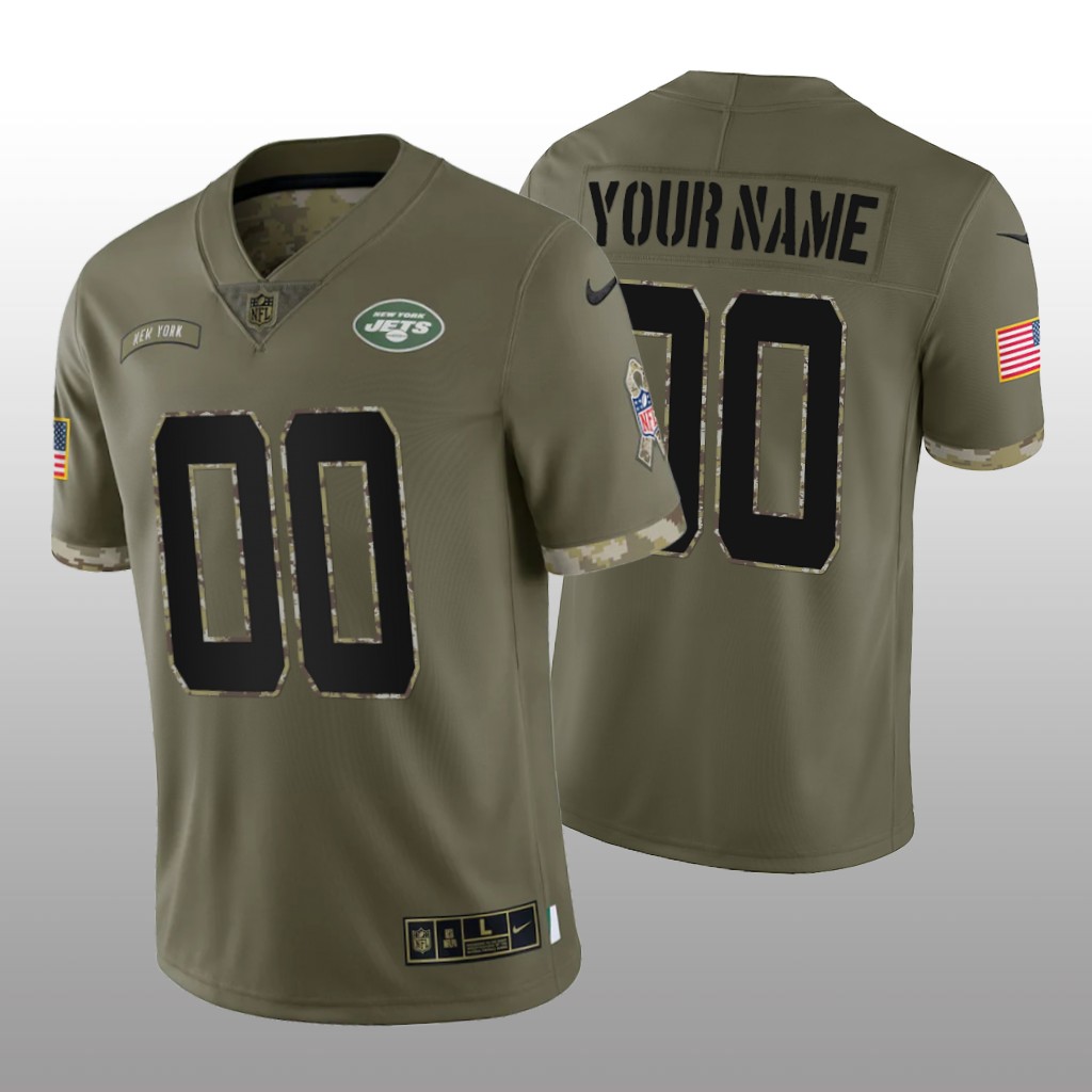 New York Jets Custom Olive Limited Jersey 2022 Salute To Service - Men's