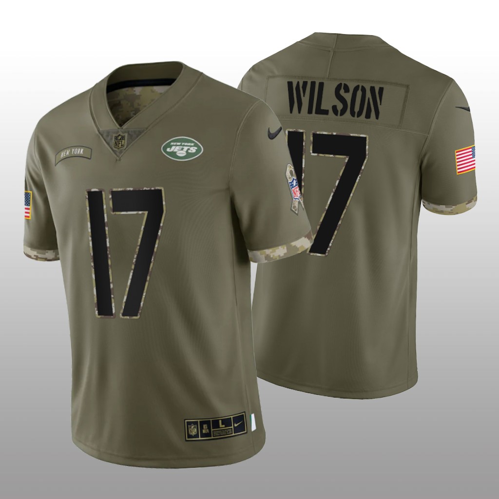 New York Jets Garrett Wilson Olive Limited Jersey 2022 Salute To Service - Men's