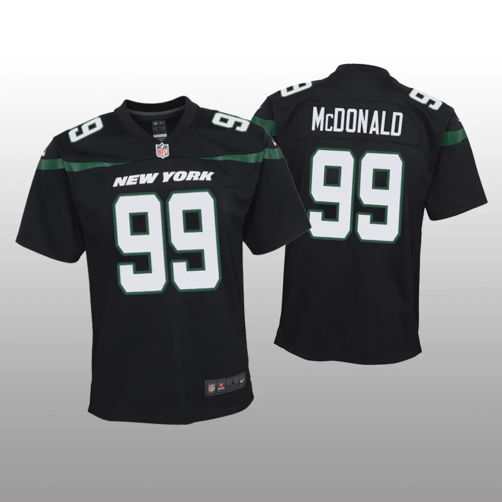 New York Jets Will McDonald Black Jersey Game - Youth