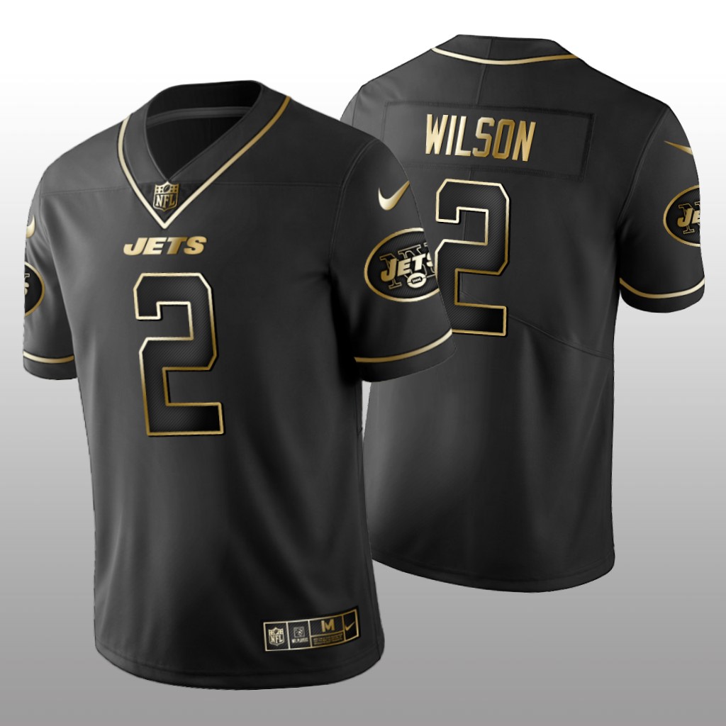 New York Jets Zach Wilson Black Jersey Golden Edition Men's
