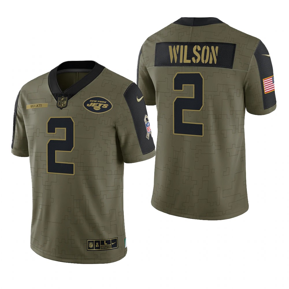 New York Jets Zach Wilson Olive Limited Jersey 2021 Salute To Service - Men's