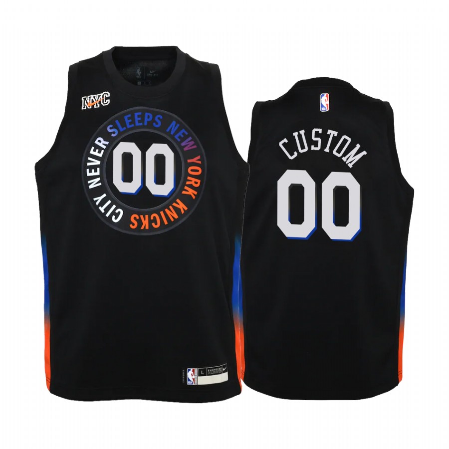 New York Knicks Custom 2020-21 City Edition Black Youth Jersey #00
