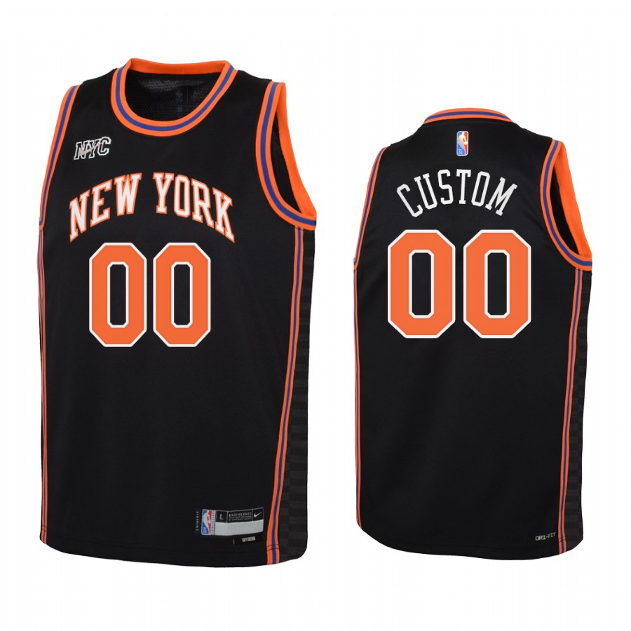 New York Knicks Custom City Edition Black Youth Jersey NBA 75th Season #00