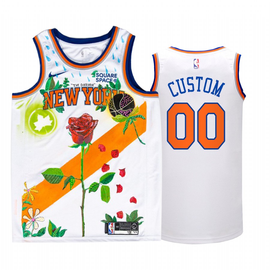 New York Knicks Custom Garden of Dreams White Jersey #00 Rose Art