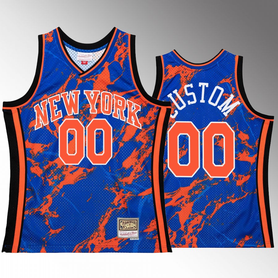 New York Knicks Custom Marble Swingman #00 Blue Hardwood Classics Jersey