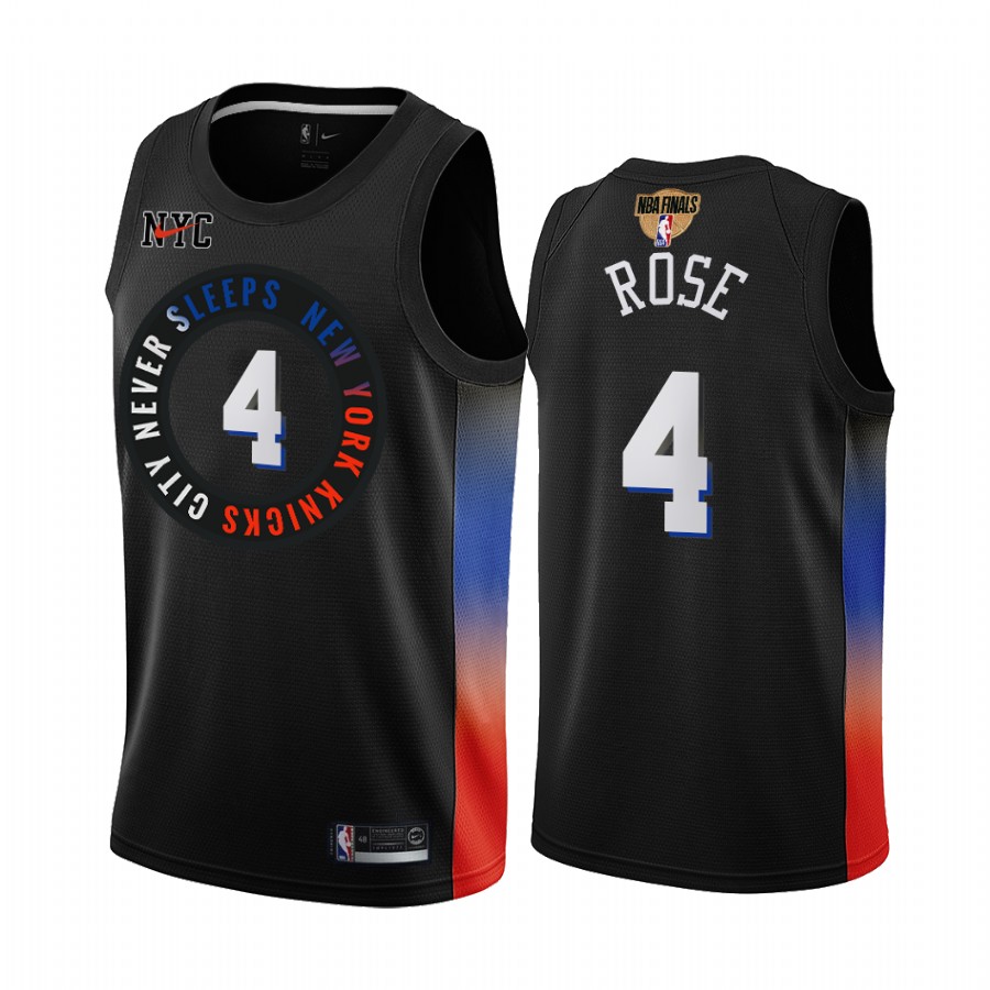 New York Knicks Derrick Rose #4 Black 2021 NBA Playoffs Jersey