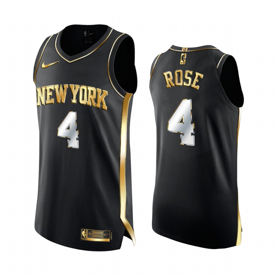 New York Knicks Derrick Rose Black Golden Edition Limited Jersey