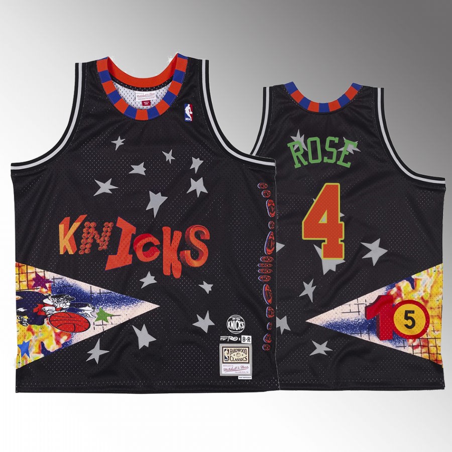 New York Knicks Derrick Rose BR Remix Jersey #4 Fashion Black Jersey shirt
