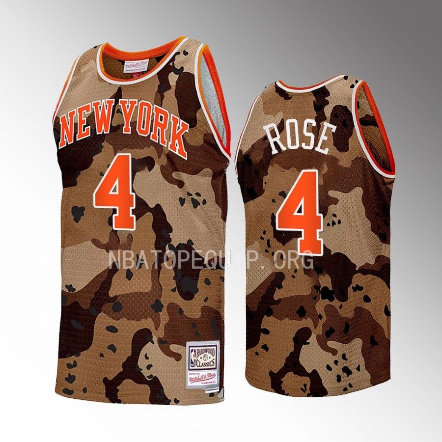 New York Knicks Derrick Rose Camo Mitchell Ness Men Jersey HWC Swingman
