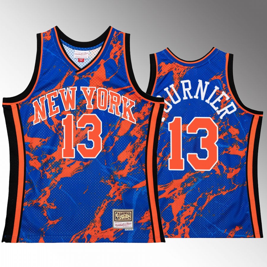 New York Knicks Evan Fournier Marble Swingman #13 Blue Hardwood Classics Jersey