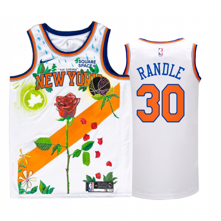 New York Knicks Julius Randle Garden of Dreams White Jersey #30 Rose Art