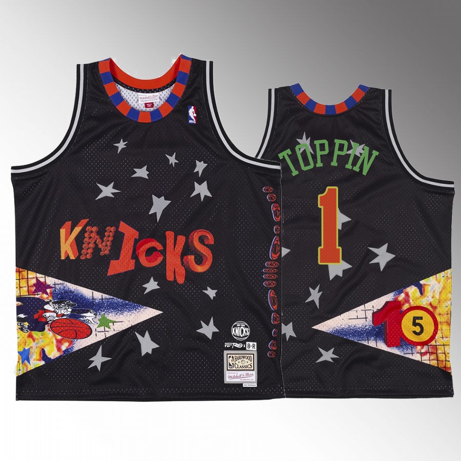 New York Knicks Obi Toppin BR Remix Jersey #1 Fashion Black Jersey shirt
