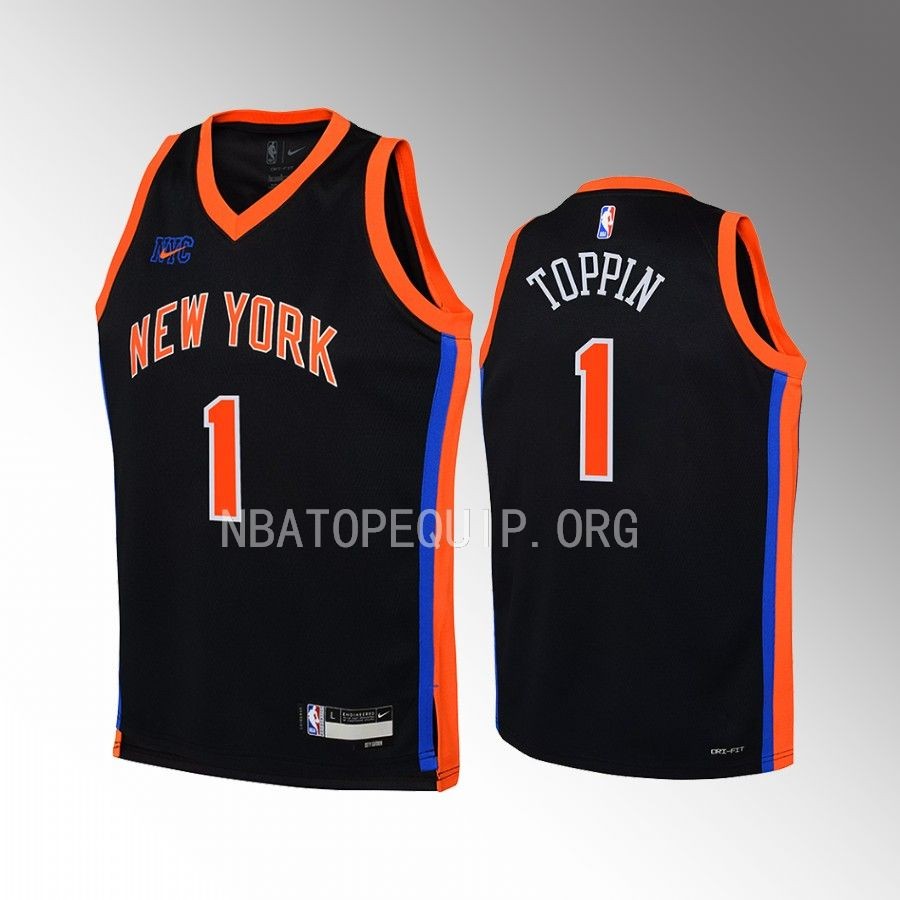 New York Knicks Obi Toppin City Edition Black Youth Jersey Swingman #1
