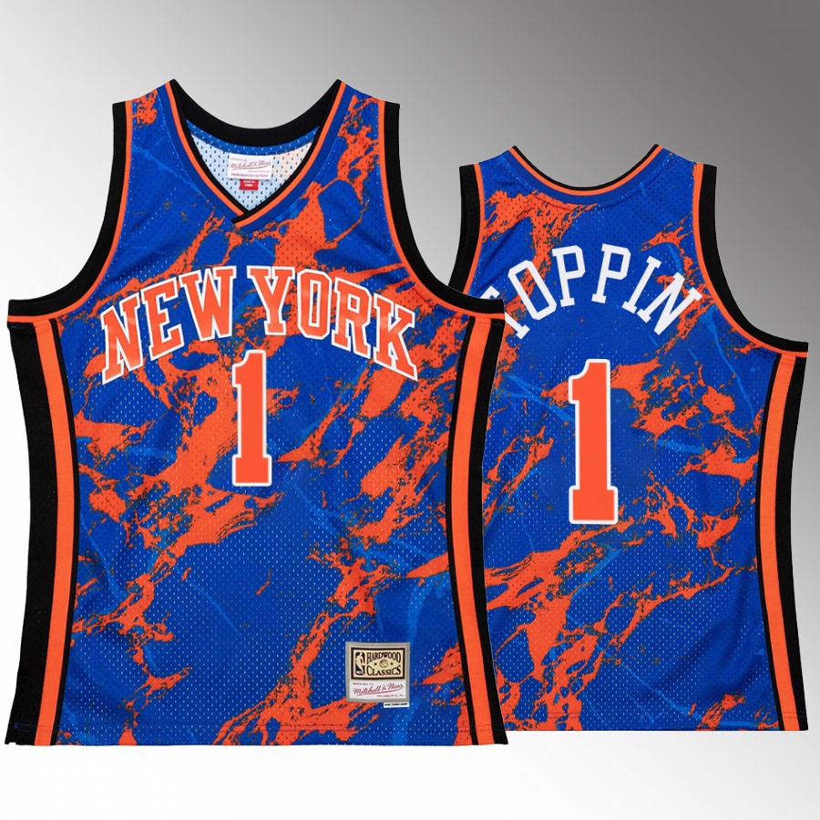 New York Knicks Obi Toppin Marble Swingman #1 Blue Hardwood Classics Jersey