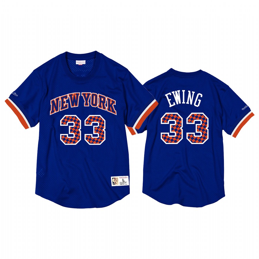 New York Knicks Patrick Ewing Navy Name & Number Mesh Crewneck Jersey #33