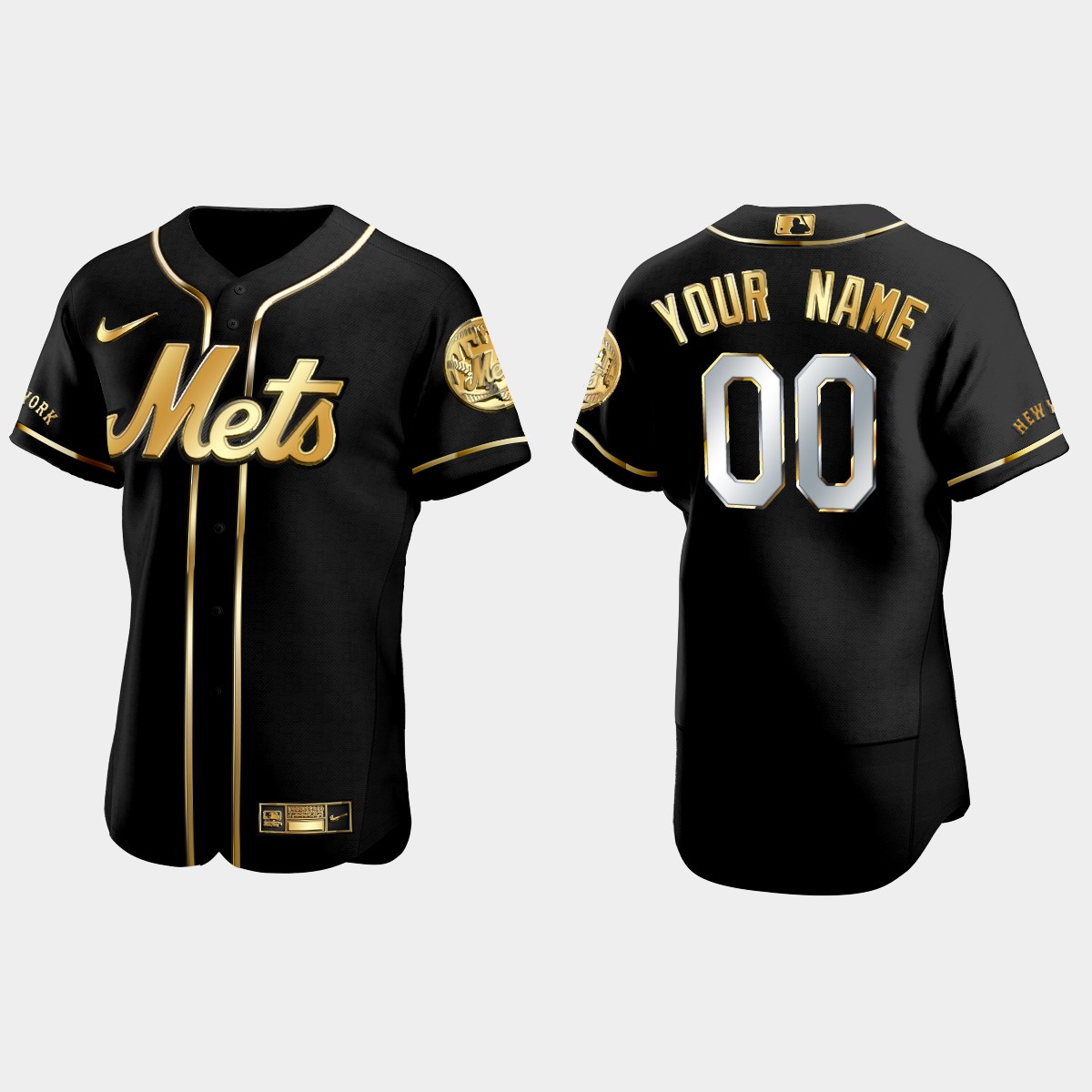 New York Mets #00 Custom Golden Edition Jersey - Black