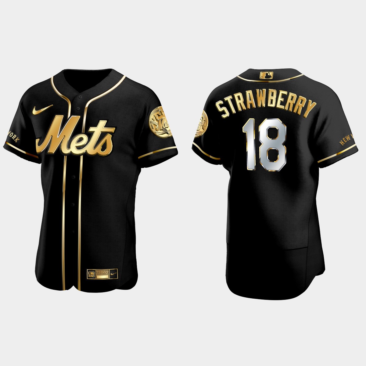 New York Mets #18 Darryl Strawberry Golden Edition Jersey - Black