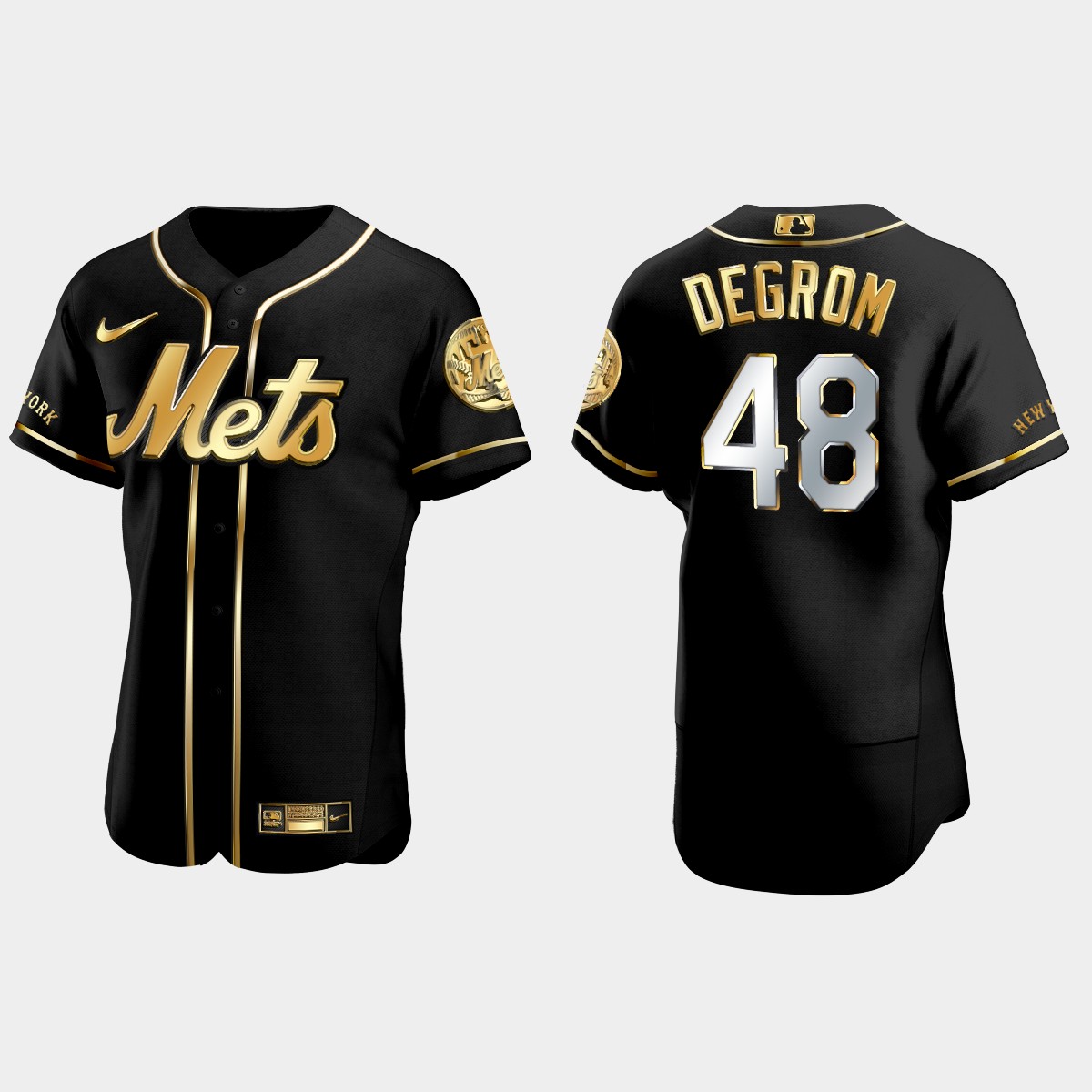 New York Mets #48 Jacob deGrom Golden Edition Jersey - Black