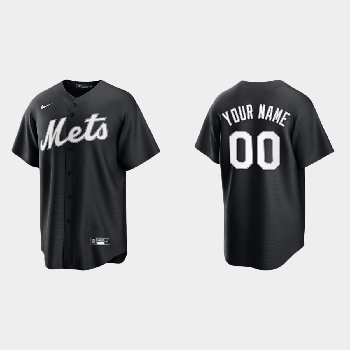 New York Mets Custom 2021 All Black Fashion Jersey - Black White