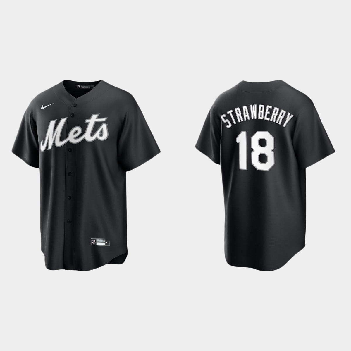 New York Mets Darryl Strawberry 2021 All Black Fashion Jersey - Black White