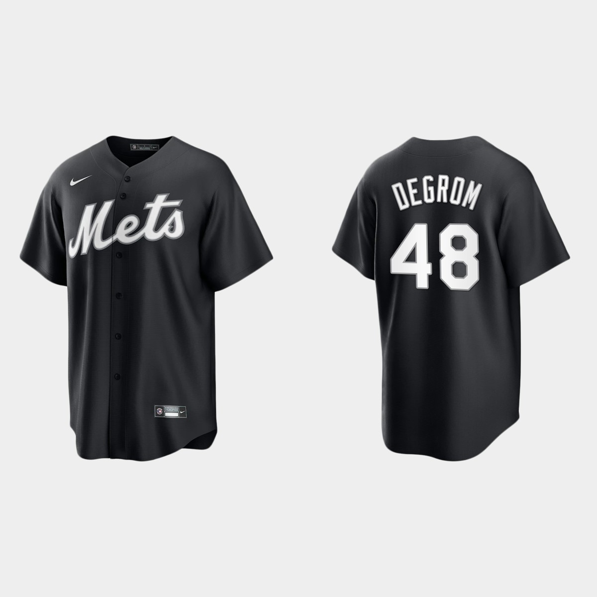 New York Mets Jacob deGrom 2021 All Black Fashion Jersey - Black White