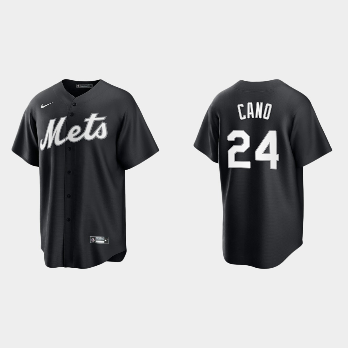 New York Mets Robinson Cano 2021 All Black Fashion Jersey - Black White
