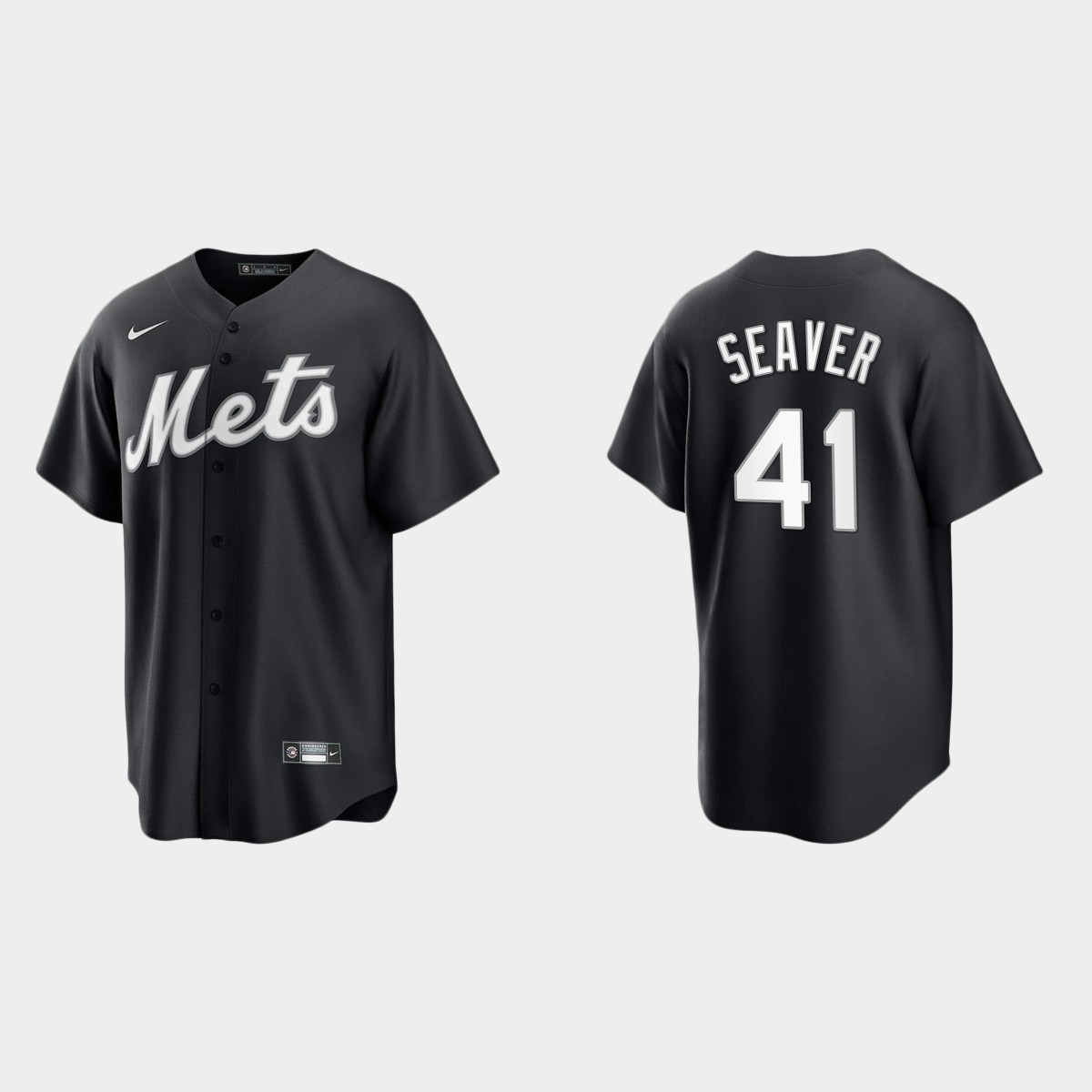 New York Mets Tom Seaver 2021 All Black Fashion Jersey - Black White
