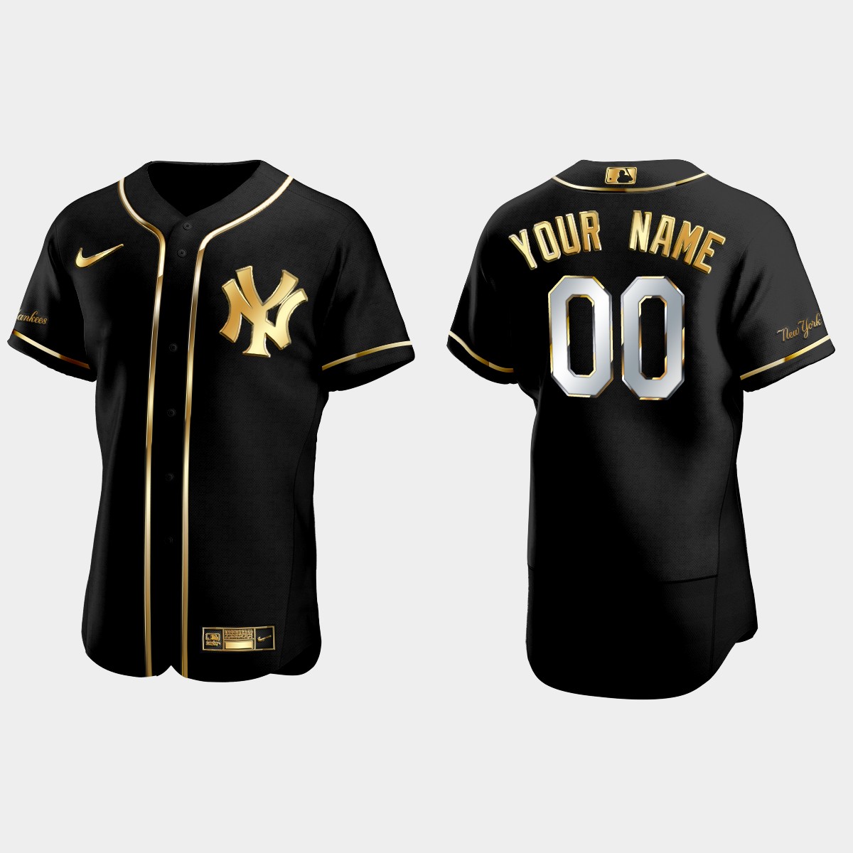 New York Yankees #00 Custom Golden Edition Jersey - Black