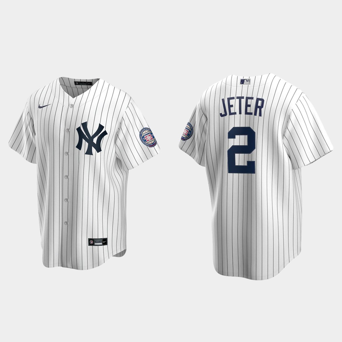New York Yankees #2 Derek Jeter White Navy 2020 Hall of Fame Induction Home Jersey