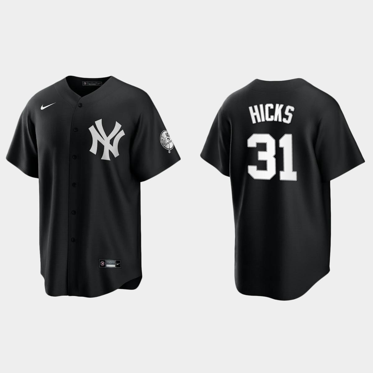 New York Yankees Aaron Hicks 2021 All Black Fashion Jersey - Black White