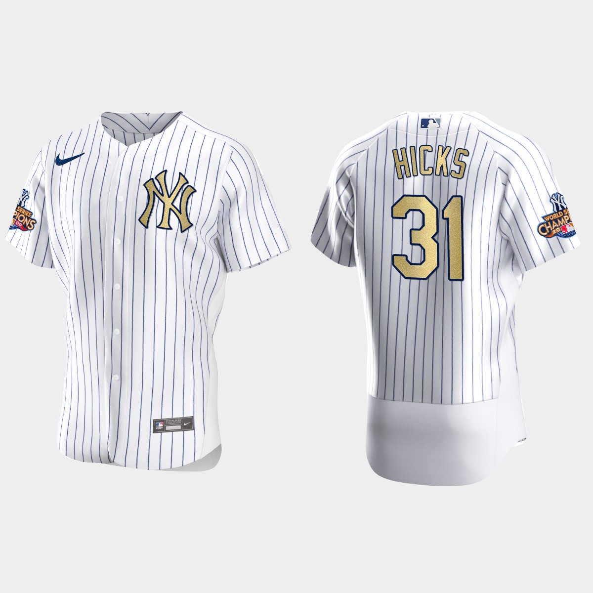 New York Yankees Aaron Hicks White Gold 2009 World Series Champions Jersey