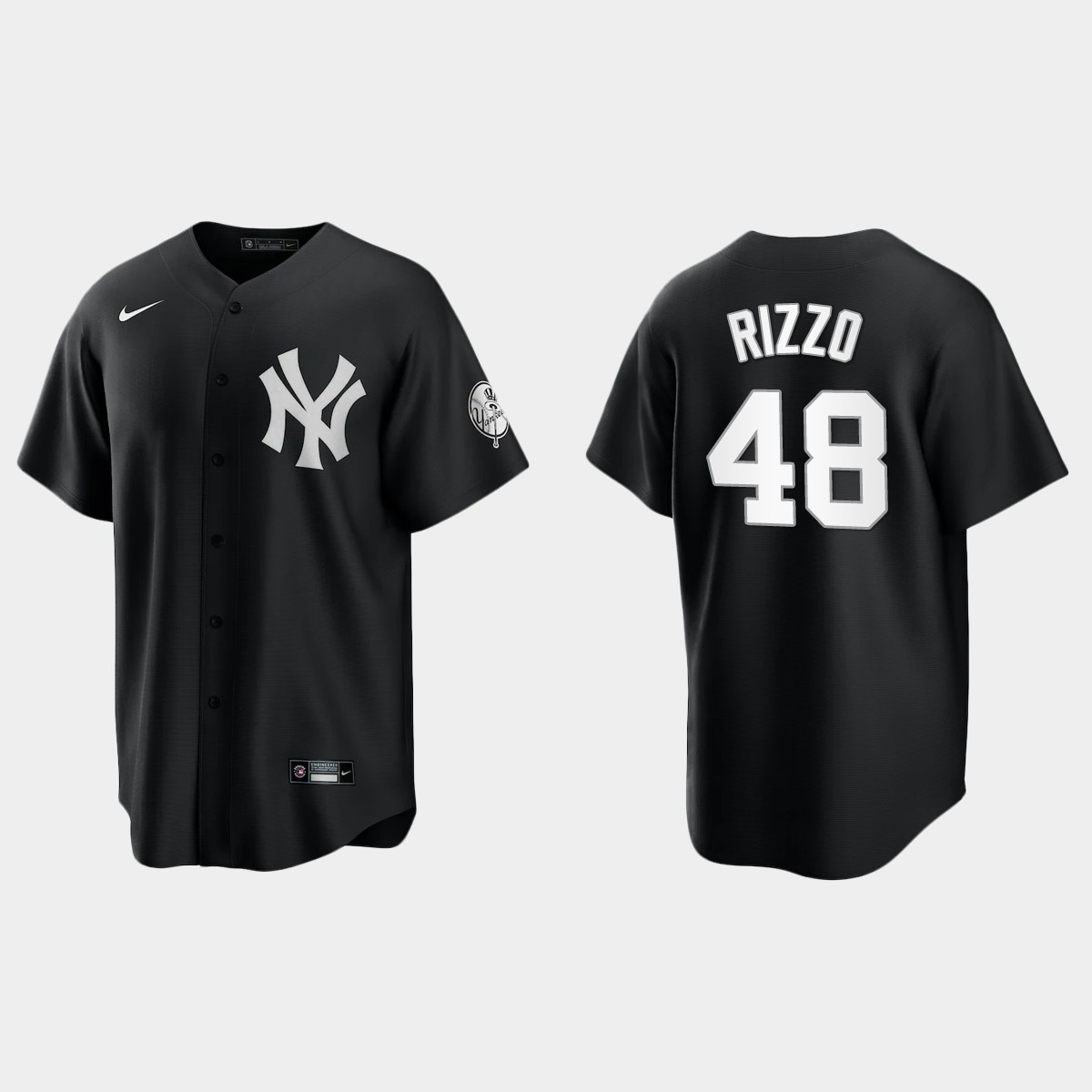 New York Yankees Anthony Rizzo 2021 All Black Fashion Jersey - Black White
