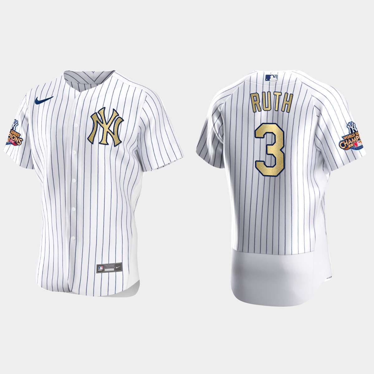 New York Yankees Babe Ruth White Gold 2009 World Series Champions Jersey