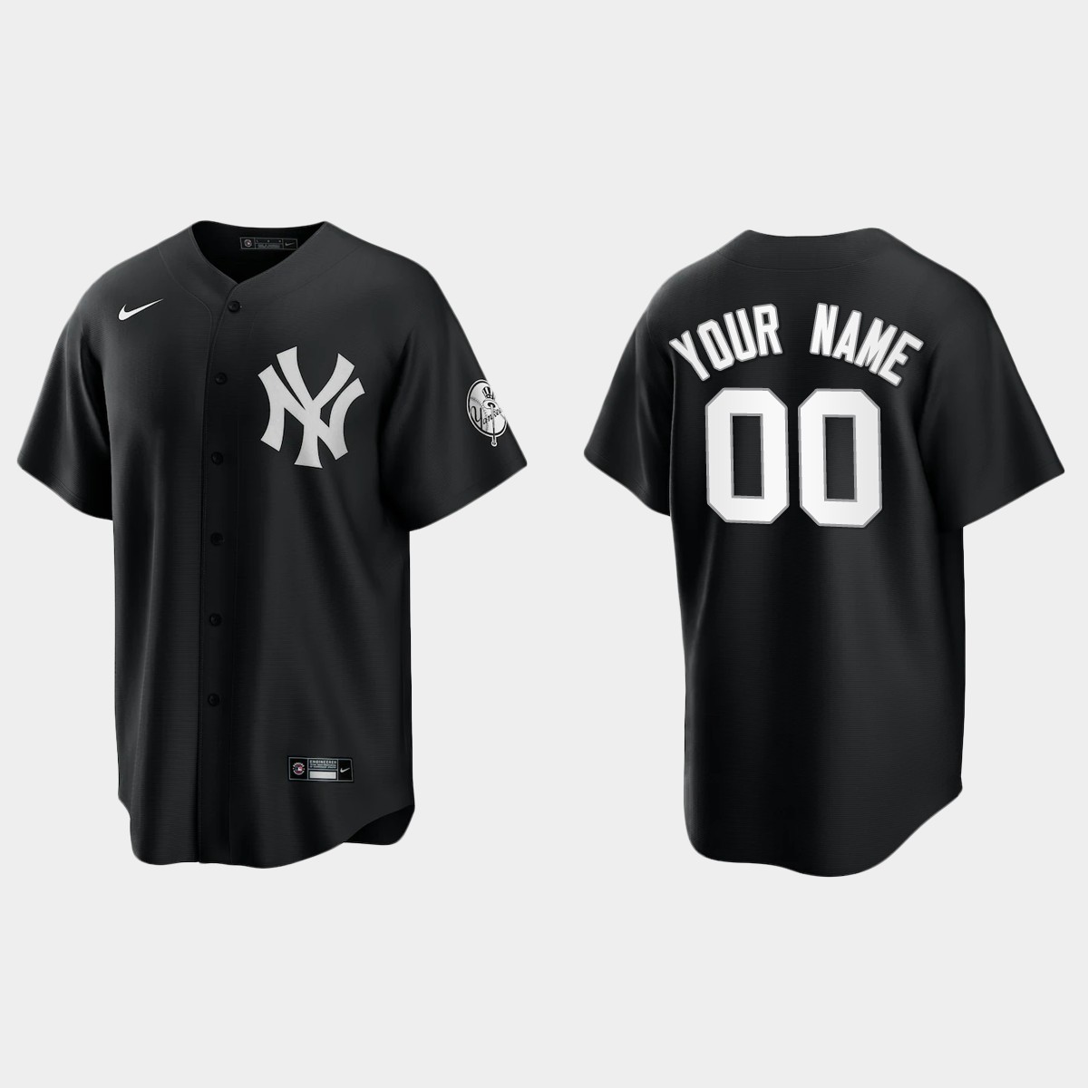 New York Yankees Custom 2021 All Black Fashion Jersey - Black White
