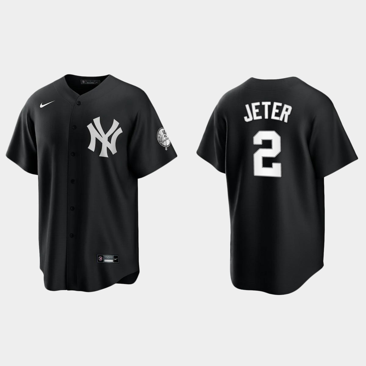 New York Yankees Derek Jeter 2021 All Black Fashion Jersey - Black White