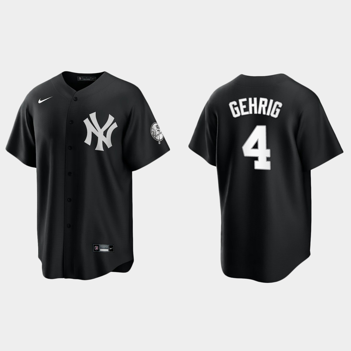New York Yankees Lou Gehrig 2021 All Black Fashion Jersey - Black White