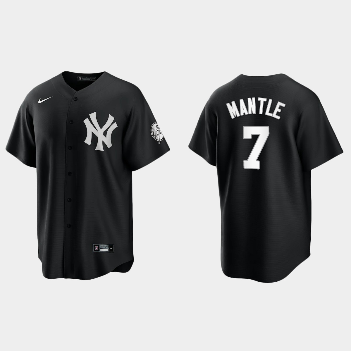 New York Yankees Mickey Mantle 2021 All Black Fashion Jersey - Black White