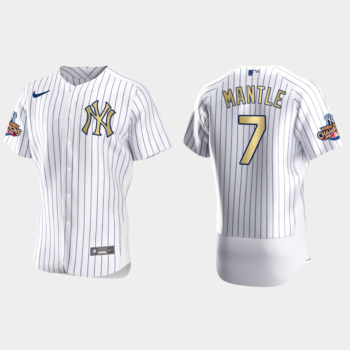 New York Yankees Mickey Mantle White Gold 2009 World Series Champions Jersey