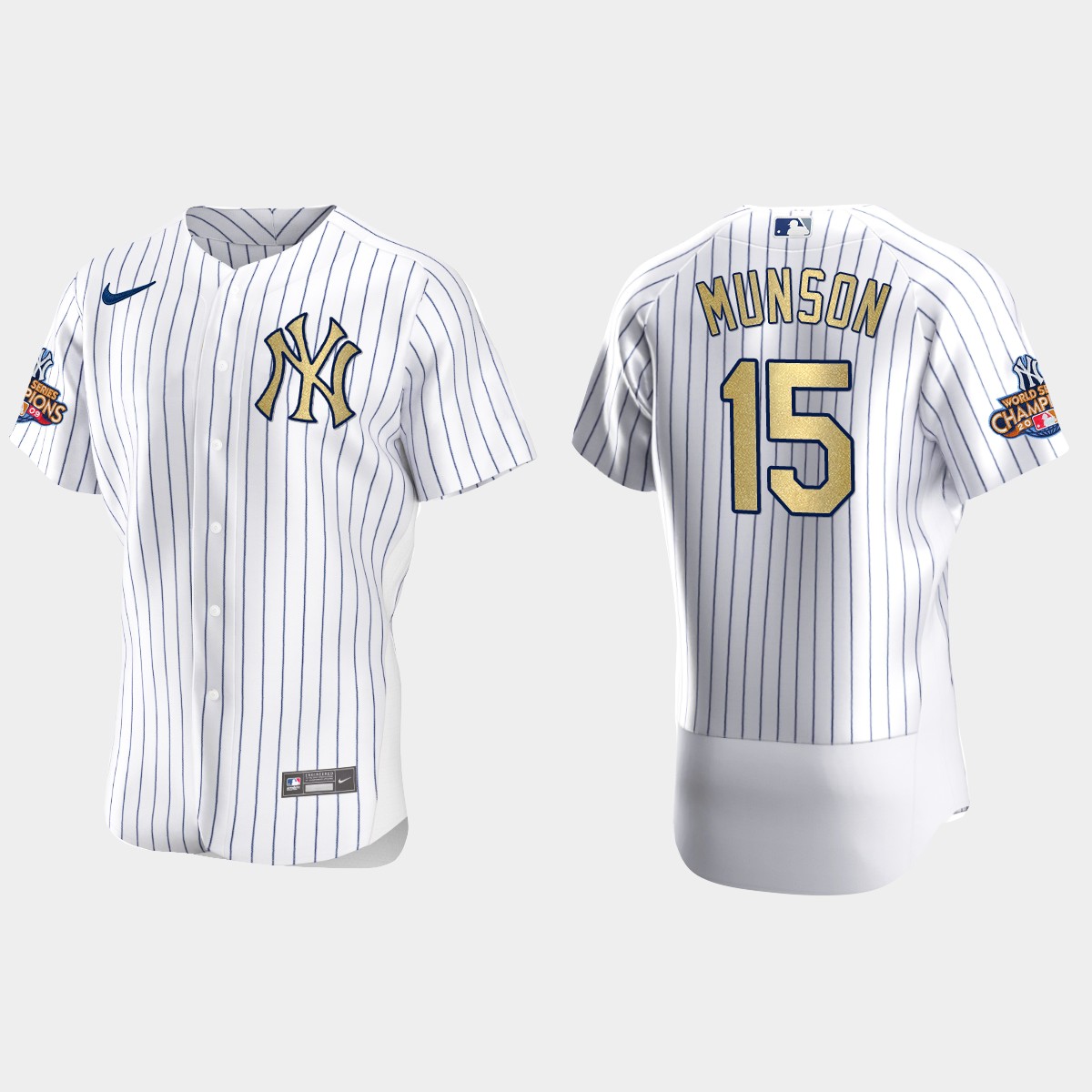 New York Yankees Thurman Munson White Gold 2009 World Series Champions Jersey