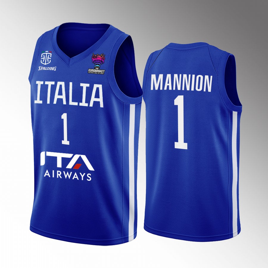 Nicolo Mannion Italy Team EuroBasket 2022 Blue Jersey Home #1