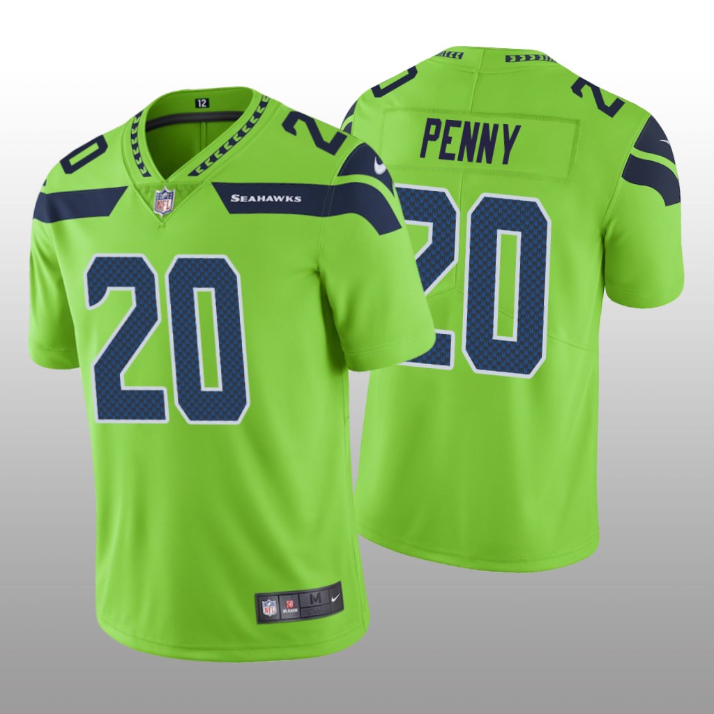 Nike Seattle Seahawks Rashaad Penny #20 Men Neon Green Color Rush Limited Jersey
