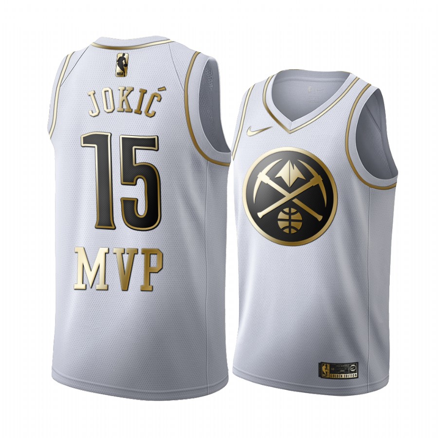 Nikola Jokic 2021 MVP Nuggets #15 White Golden Edition Jersey