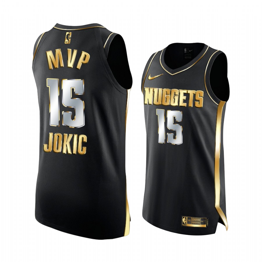Nikola Jokic 2022 NBA MVP Denver Nuggets #15 Black Jersey Golden Commemorative
