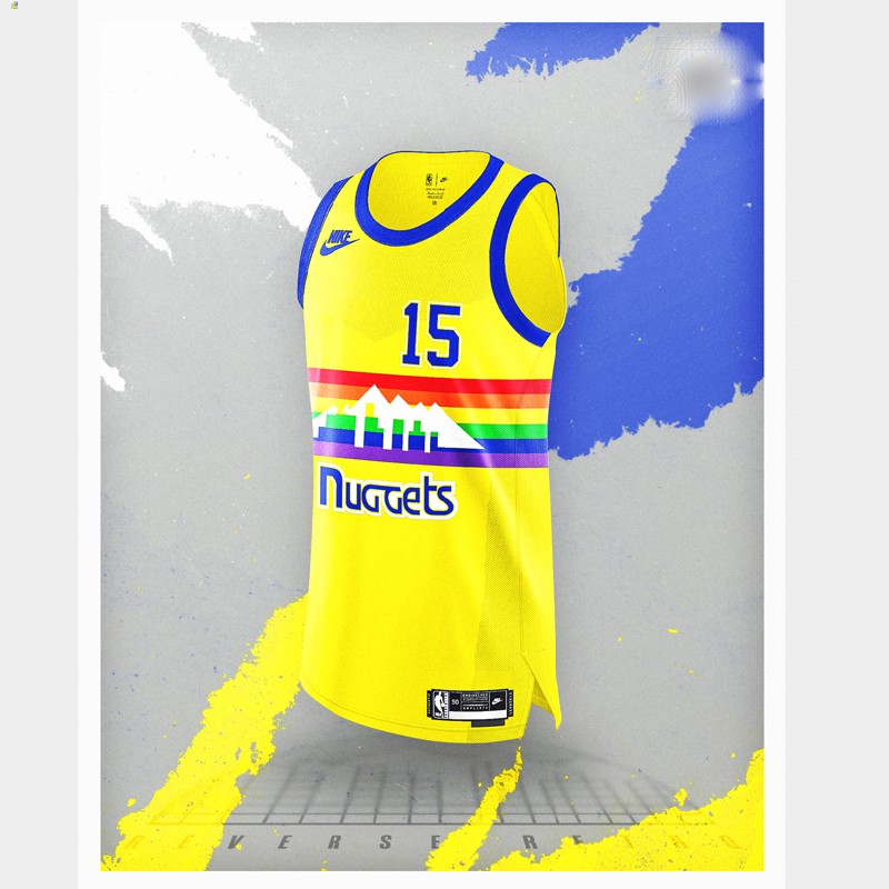 Nikola Jokic Denver Nuggets Yellow #15 Jersey NBA Reverse Retro