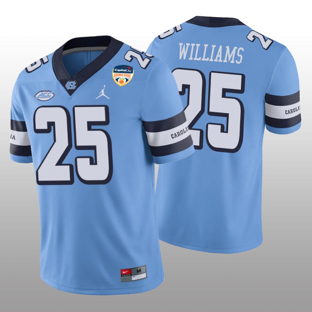 North Carolina Tar Heels Javonte Williams Carolina Blue Game Jersey 2021 Orange Bowl - Men's