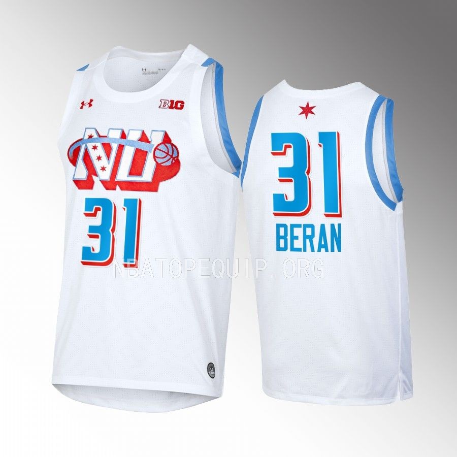 Northwestern Wildcats Robbie Beran Jersey 2022-23 Chicago's Own White By the Players Uniform