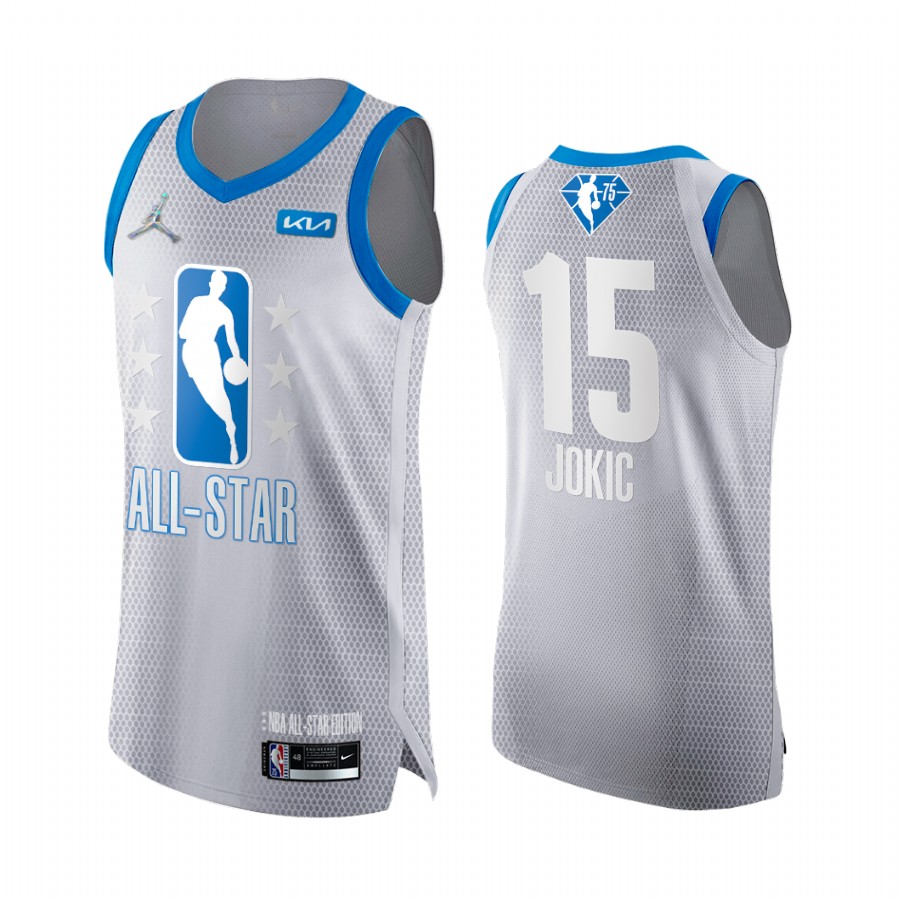 Nuggets Nikola Jokic 2022 All-Star Jersey Grey Blue NBA 75th Uniform