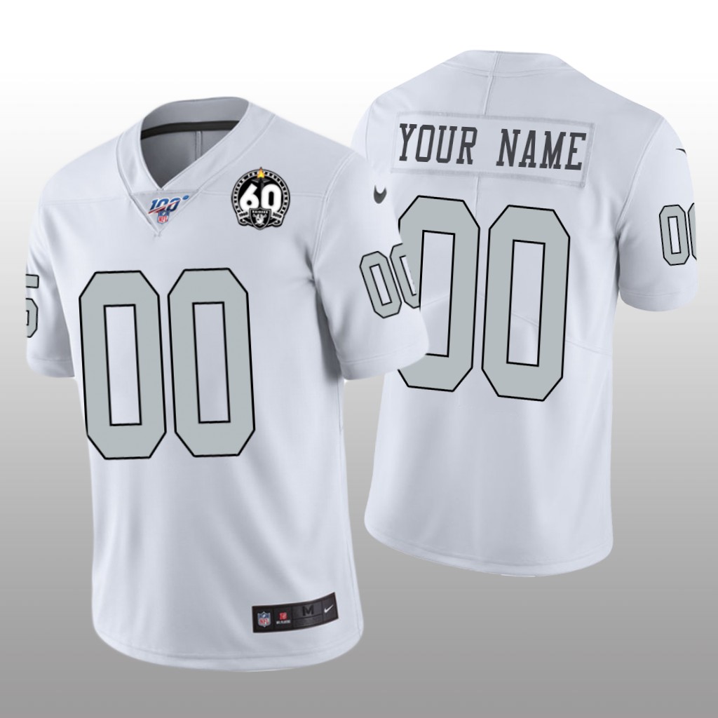 Oakland Raiders Custom White Color Rush Jersey 60th Anniversary - Men's